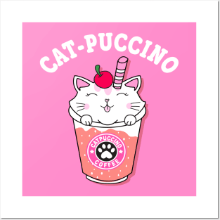 Catpuccino T-Shirt Cats Coffee Cappuccino Italian Coffee Funny Kawaii Cute kitten Cat Lover Posters and Art